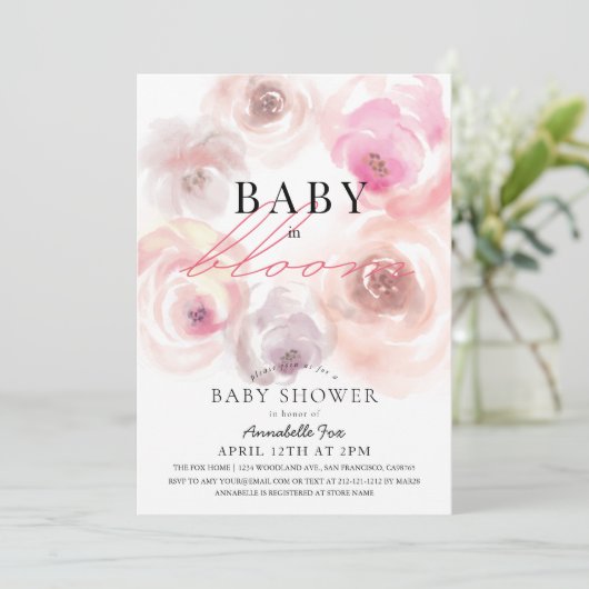 Baby in het Roos Baby shower van de Waterverf van  Kaart (Staand voorkant)