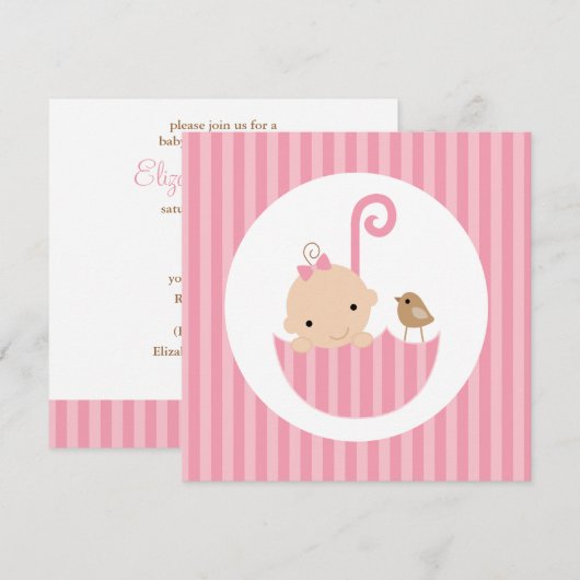 Baby in het Roze Umbrella Baby shower Kaart (Voorkant / Achterkant)