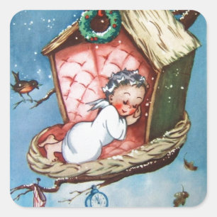  Baby in het vogelnest Vierkante Sticker