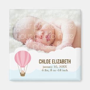 Baby in Pink Ballon Baby Birth Announements Magneet