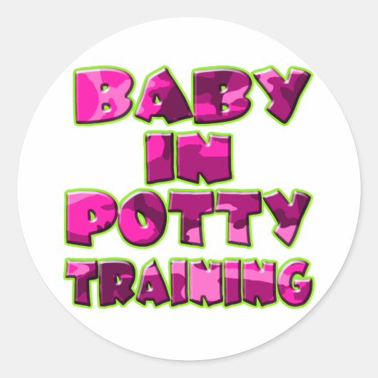 Baby In Potty Training (roze) Ronde Sticker (Voorkant)