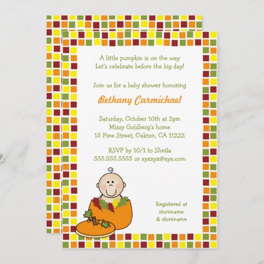 Baby in Pumpkin Baby shower nodigt/Herfst Mosaic u Kaart (Voorkant / Achterkant)