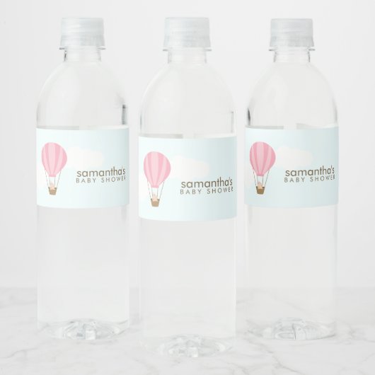 Baby in Roze Hete Luchtballon Waterfles Etiket (Flessen)