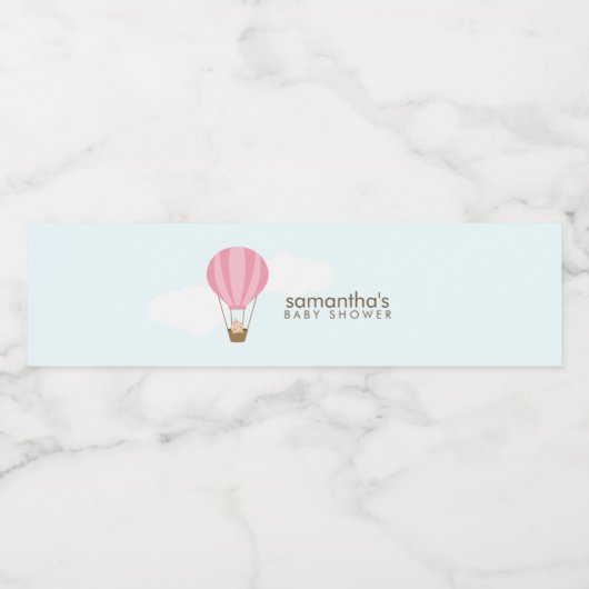 Baby in Roze Hete Luchtballon Waterfles Etiket (Enkel label)