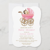 Baby in Stroller Pink Baby shower nodigen Kaart (Voorkant)