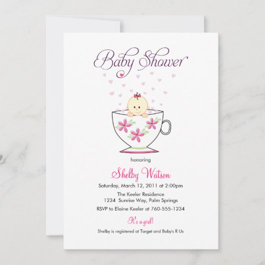 Baby in tea Cup Baby Shower-uitnodigingen Kaart (Voorkant)