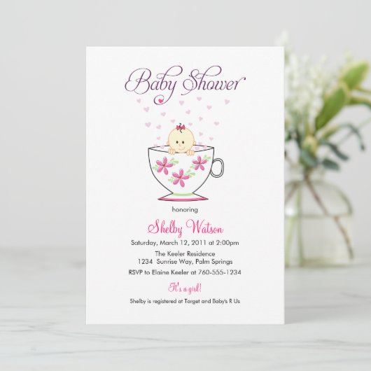 Baby in tea Cup Baby Shower-uitnodigingen Kaart (Staand voorkant)
