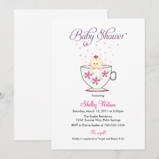 Baby in tea Cup Baby Shower-uitnodigingen Kaart (Voorkant / Achterkant)