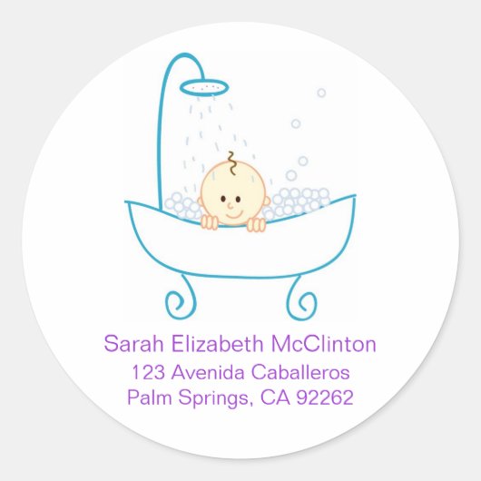 Baby in Tub Adresetiketten Ronde Sticker (Voorkant)