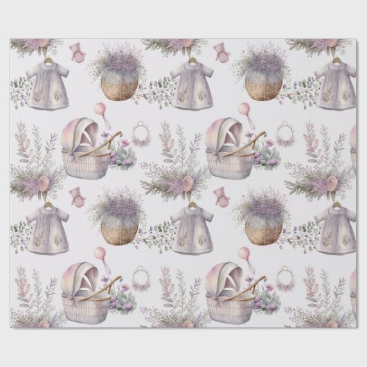 Baby in Waterverf Lavender Bloom Wrapping Paper Cadeaupapier (Vlak)