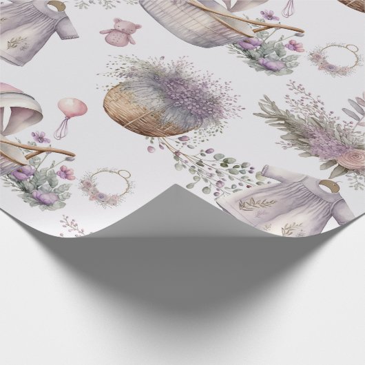 Baby in Waterverf Lavender Bloom Wrapping Paper Cadeaupapier (Hoek)