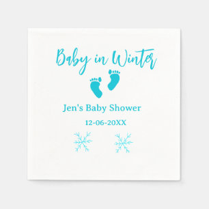 Baby in winter baby shower blauwe babyvoetjes snee servet