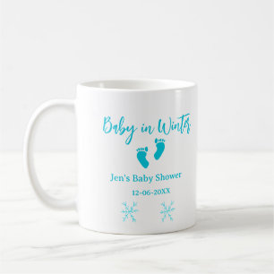 Baby in Winter baby shower Blue baby feet sneeuwvl Koffiemok