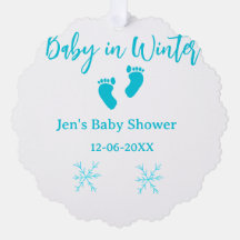 Baby in Winter baby shower Blue baby feet sneeuwvl