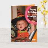 Baby in Witch Pet & Ring Toss Halloween Birthday Kaart (Gele Bloem)