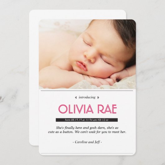 Baby in zwart, wit en roze aankondiging (Voorkant / Achterkant)