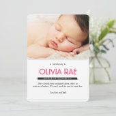 Baby in zwart, wit en roze aankondiging (Staand voorkant)