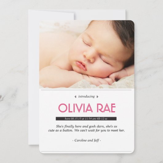 Baby in zwart, wit en roze aankondiging (Voorkant)