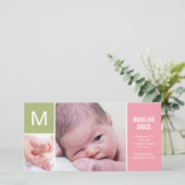 Baby Initiaal Geboorteaankondiging - Roze Aankondiging (Staand voorkant)