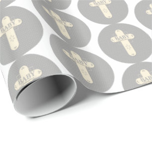 Baby Inwijding Crème & Grijze Kruis Cadeaupapier
