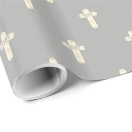 Baby Inwijding Crème & Grijze Kruis Cadeaupapier