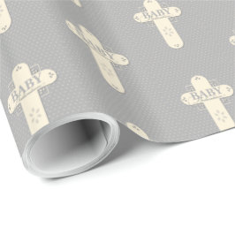 Baby Inwijding Crème & Grijze Kruis Cadeaupapier