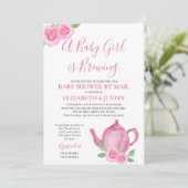 Baby is Baby shower van de Roze Teapot van de Bree Kaart (Staand voorkant)
