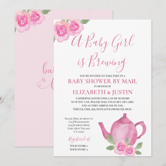 Baby is Baby shower van de Roze Teapot van de Bree Kaart (Voorkant / Achterkant)