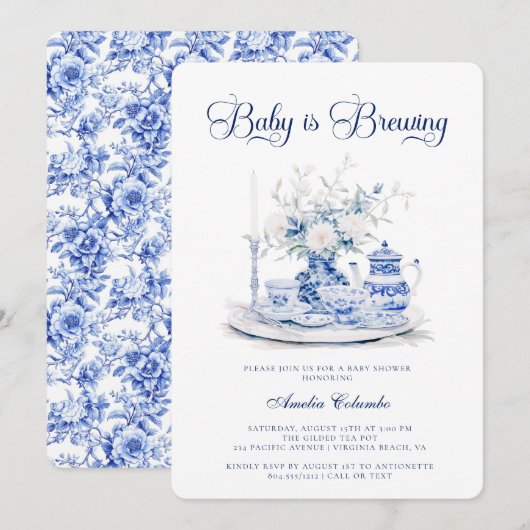 Baby is Bewing Chinnosserie Baby shower Tea Party Kaart (Voorkant / Achterkant)