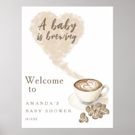 Baby is bezig met het opzetten van Welcome Coffee Poster