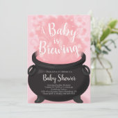 Baby is Breedbeeldschotel Witch Pink Girl Cauldron Kaart (Staand voorkant)