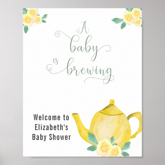 Baby is Breedgeel Teapot Baby shower Welkom Poster (Voorkant)