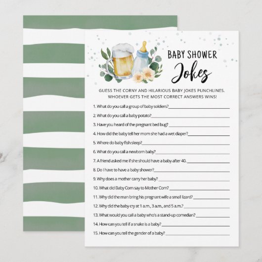 Baby Is Brewing Baby Shower Jokes Game with Answer Kaart (Voorkant / Achterkant)