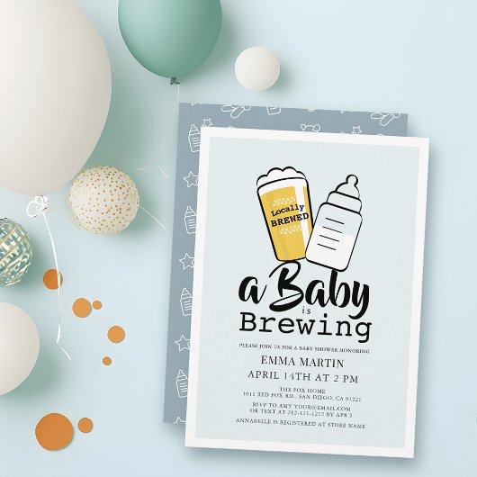 Baby is Brewing Beer Baby Bottle Blue Baby Shower Kaart