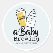 Baby is Brewing Beer Baby Bottle Blue Baby Shower Ronde Sticker (Voorkant)