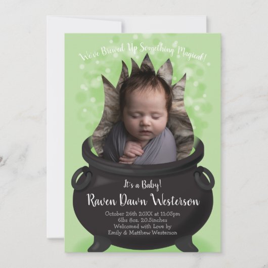 Baby is Brewing Birth Announcement Halloween Kaart (Voorkant)