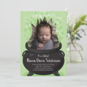 Baby is Brewing Birth Announcement Halloween Kaart (Staand voorkant)