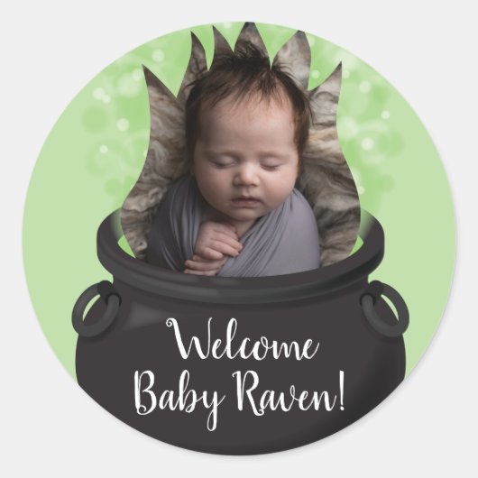 Baby is Brewing Birth Announcement Halloween Ronde Sticker (Voorkant)