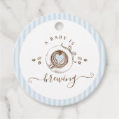 Baby Is Brewing Blauw Gestreepte Bedankjes Labels (Voorkant)