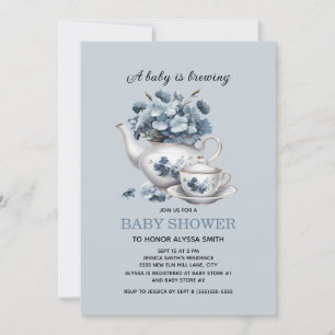 Baby is Brewing Blauwe Bloemige Baby Jongen Kaart