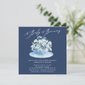 Baby is Brewing Blue Floral Baby Tea Kaart (Staand voorkant)