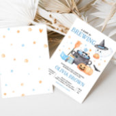 Baby is Brewing Blue Halloween Baby shower Kaart
