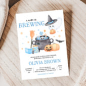 Baby is Brewing Blue Halloween Baby shower Kaart