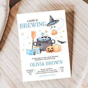 Baby is Brewing Blue Halloween Baby shower Kaart