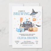 Baby is Brewing Blue Halloween Baby shower Kaart (Voorkant)