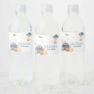 Baby is Brewing Blue Halloween Baby shower Waterfles Etiket