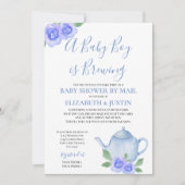 Baby is Brewing Blue Teapot Baby shower per post Kaart (Voorkant)