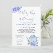 Baby is Brewing Blue Teapot Baby shower per post Kaart (Staand voorkant)