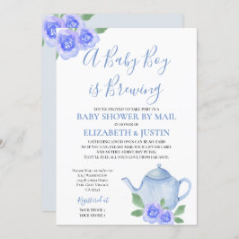 Baby is Brewing Blue Teapot Baby shower per post Kaart