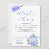 Baby is Brewing Blue Teapot Boy Baby shower Kaart (Voorkant)